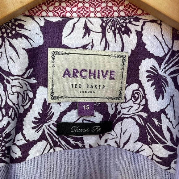 Ted Baker Archive Purple Pinstripe “mahjong” button-down,  Size Neck 15 - Picture 3 of 12